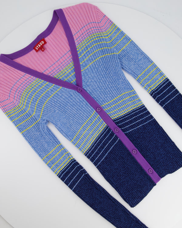 Staud Blue & Pink Ribbed Knit Cardigan Size XS (UK 6)