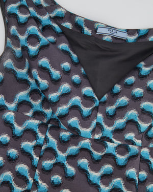 Prada Blue and Grey Sleeveless Printed Mini Dress Size IT 44 (UK 12)
