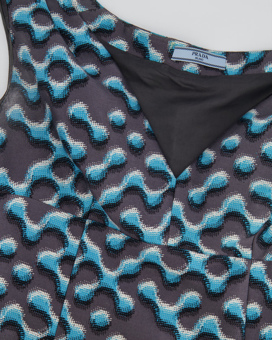 Prada Blue and Grey Sleeveless Printed Mini Dress Size IT 44 (UK 12)