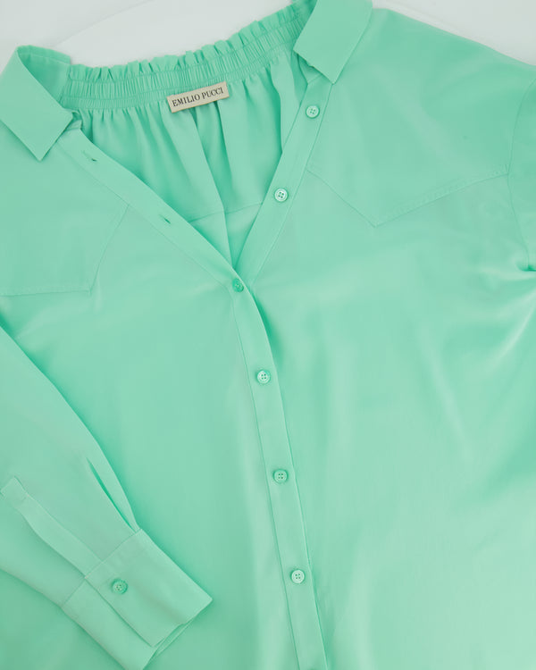 Emilio Pucci Turquoise Off Shoulder Long-Sleeve Shirt Size FR 40 (UK 12)