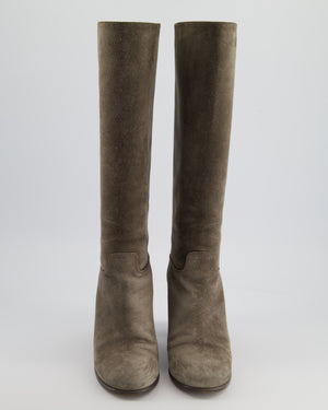 Chanel Grey Suede Heeled Boots with CC Logo Detail Size EU 37.5