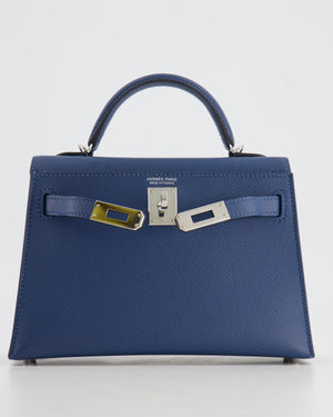 Hermès Mini Kelly II Sellier 20cm Bag in Deep Blue Epsom Leather with Palladium Hardware