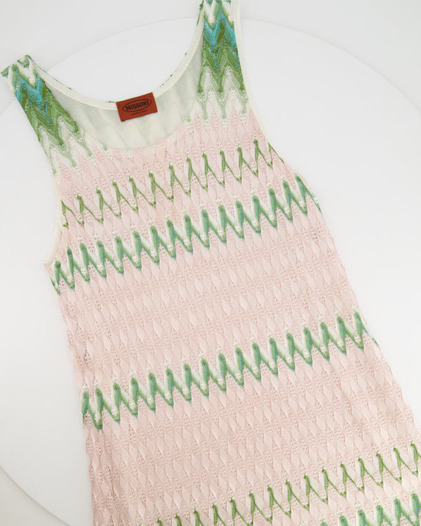 Missoni Light Pink and Green Zigzag Sleeveless Dress Size IT 44 (UK 12) RRP £850