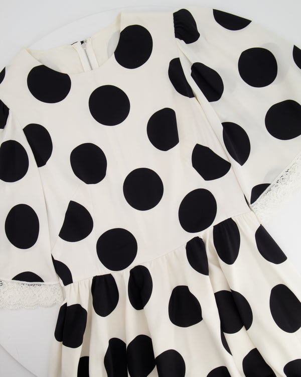 Dolce & Gabbana White Polka Dot Mini Dress with Lace Details Size IT 42 (UK 10) RRP £1,950