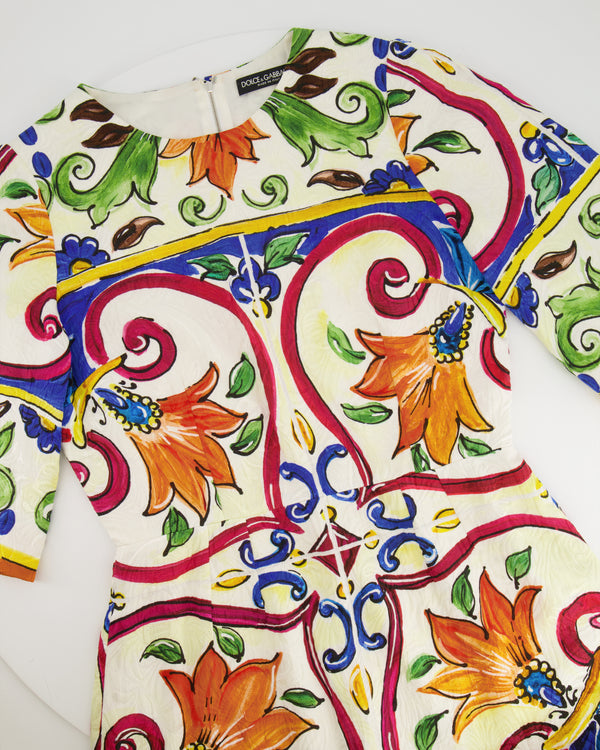 Dolce & Gabbana Multicolour Short-Sleeve Majolica Printed Mini Dress Size IT 42 (UK 10)