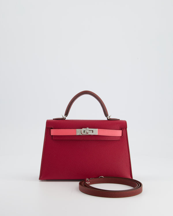 Hermès  Mini Kelly II 20cm Tricolour Rouge H, Rouge Ruby Rose Lipstick Epsom Leather with Palladium Hardware