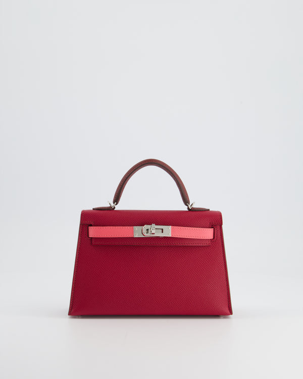 Hermès  Mini Kelly II 20cm Tricolour Rouge H, Rouge Ruby Rose Lipstick Epsom Leather with Palladium Hardware