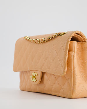 Chanel Vintage Peach Classic Medium Double Flap Bag in Caviar Leather with 24K Gold Hardware