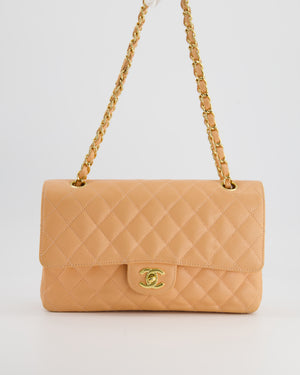 Chanel Vintage Peach Classic Medium Double Flap Bag in Caviar Leather with 24K Gold Hardware