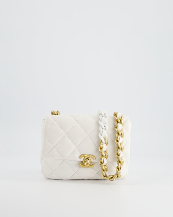 Chanel White Mini Single Flap Bag in Lambskin Leather with Mixed Hardware