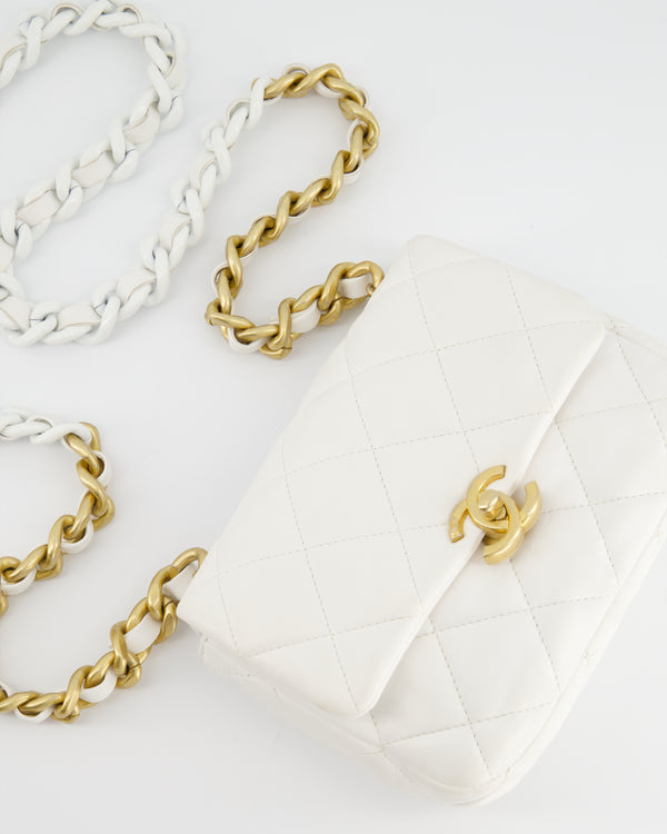Chanel White Mini Single Flap Bag in Lambskin Leather with Mixed Hardware