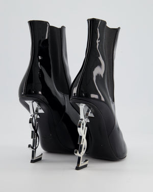 Saint Laurent Black Opyum Ankle Boots in Patent Leather with Silver YSL Logo Size EU 41