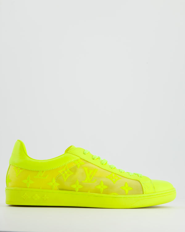 Louis Vuitton Neon Yellow Leather & Monogram Embroidered Mesh Sneakers Size EU 41
