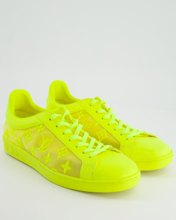 Louis Vuitton Neon Yellow Leather & Monogram Embroidered Mesh Sneakers Size EU 41