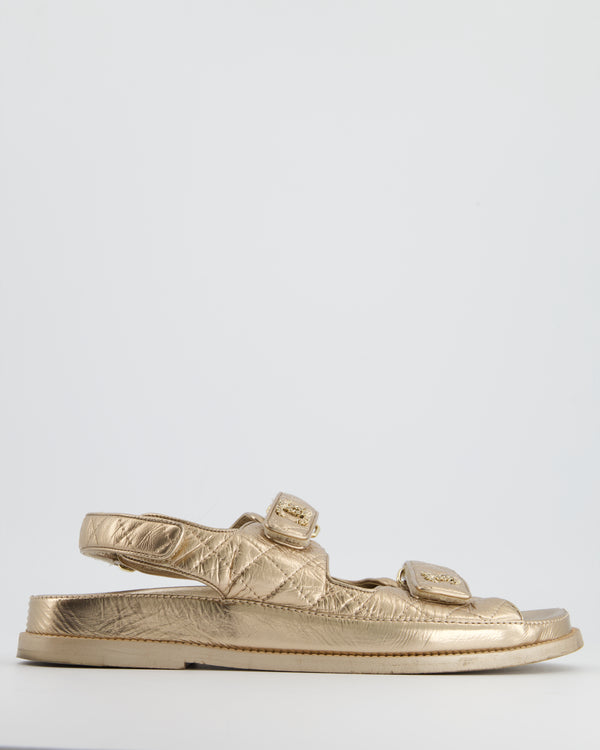 *FIRE PRICE* Chanel Gold Dad Sandals In Calfskin Leather with Chain CC Logo Size EU 41C