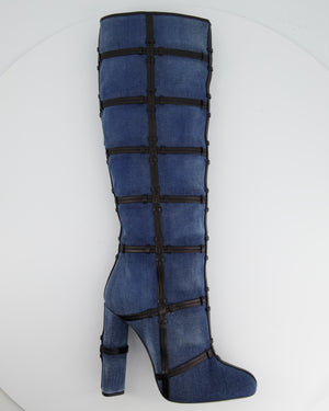 Tom Ford Denim Over-The-Knee Boots with Black Leather Trim Detail Size EU 41