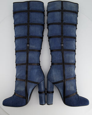 Tom Ford Denim Over-The-Knee Boots with Black Leather Trim Detail Size EU 41