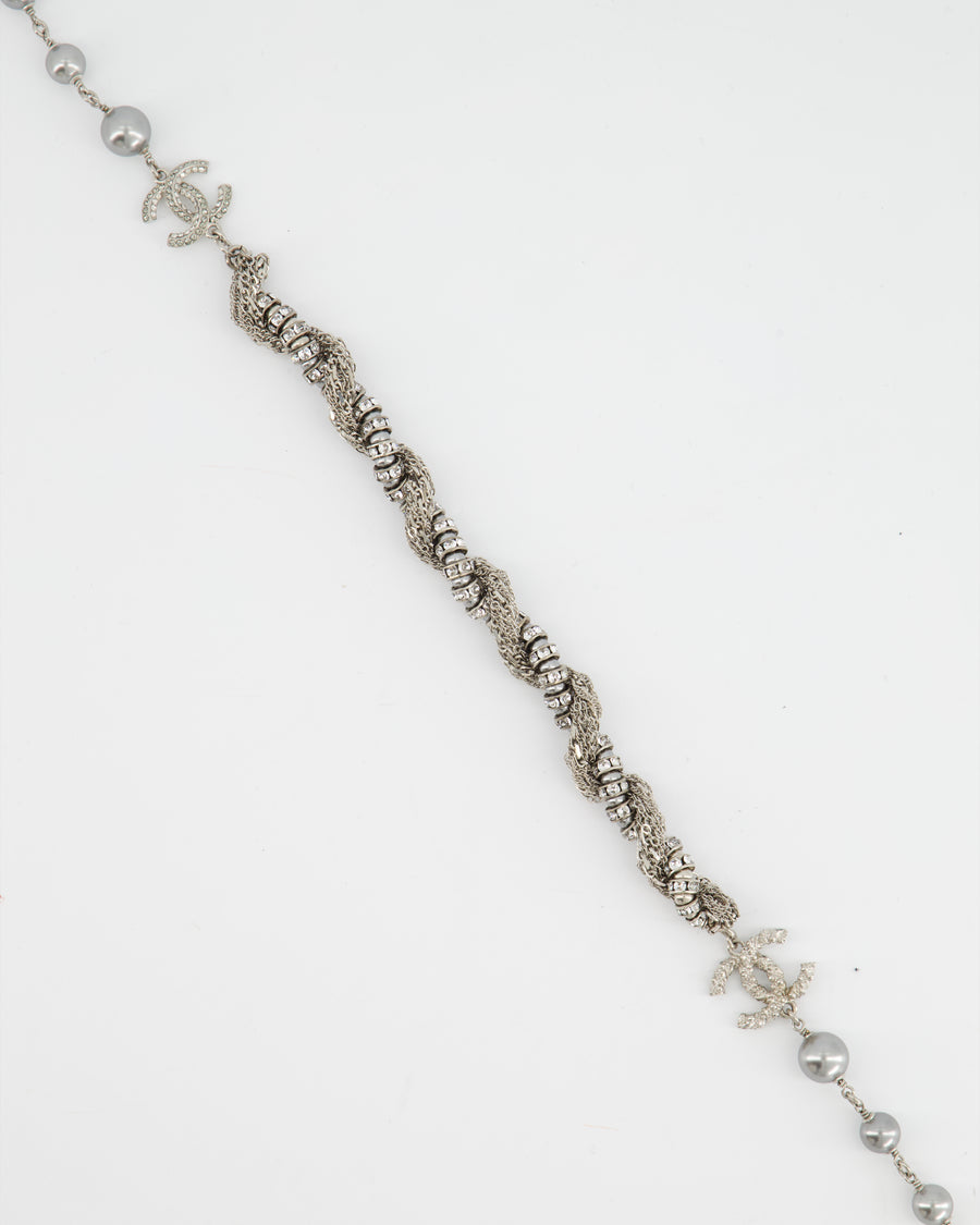 *HOT* Chanel Silver with Grey Pearl Crystal Choker with CC Detail