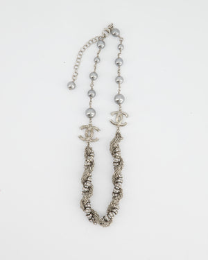 *HOT* Chanel Silver with Grey Pearl Crystal Choker with CC Detail