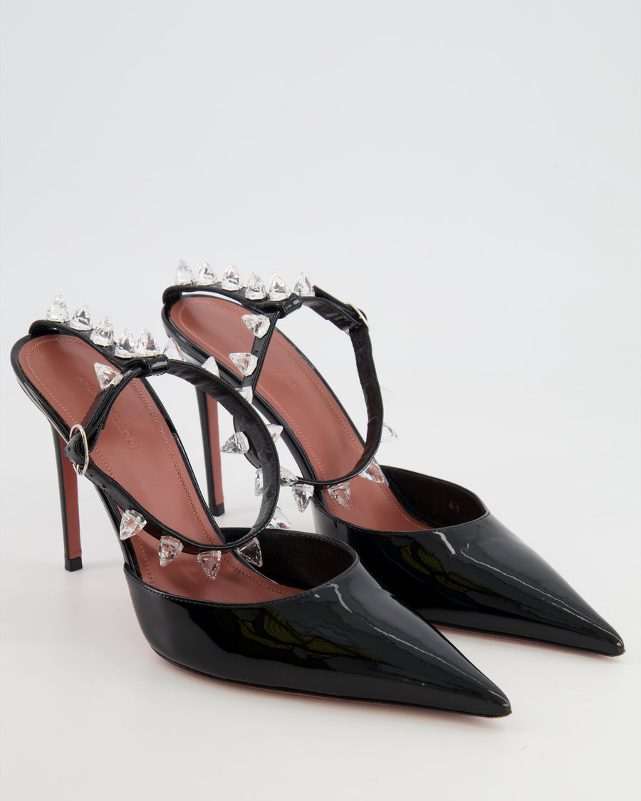Amina Muaddi Black Patent Pumps with Crystal Ankle-Strap Details Size 41 RRP £800