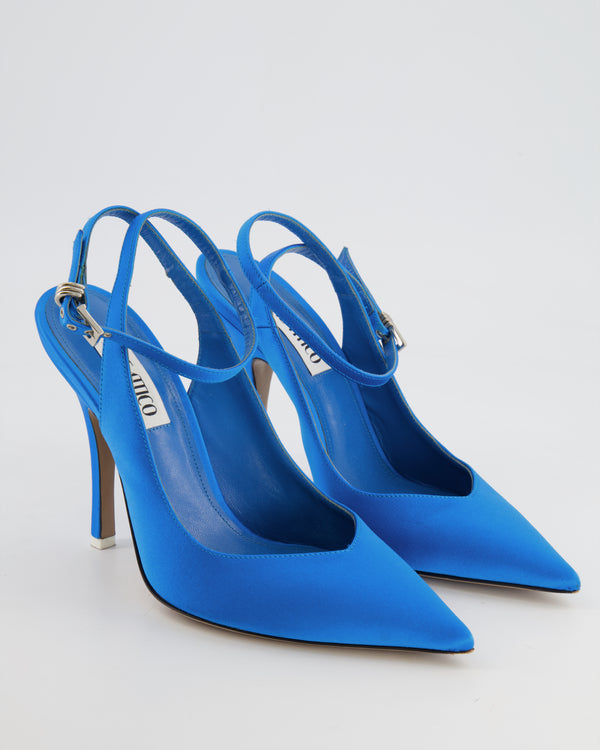 The Attico Blue Satin Pumps with Silver Buckle Detail Size EU 40 RRP £550
