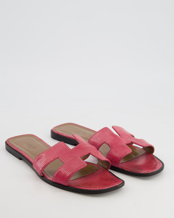 Hermès Oran Sandals in Rose Shiny Lizard Leather Size 40 RRP £1,750