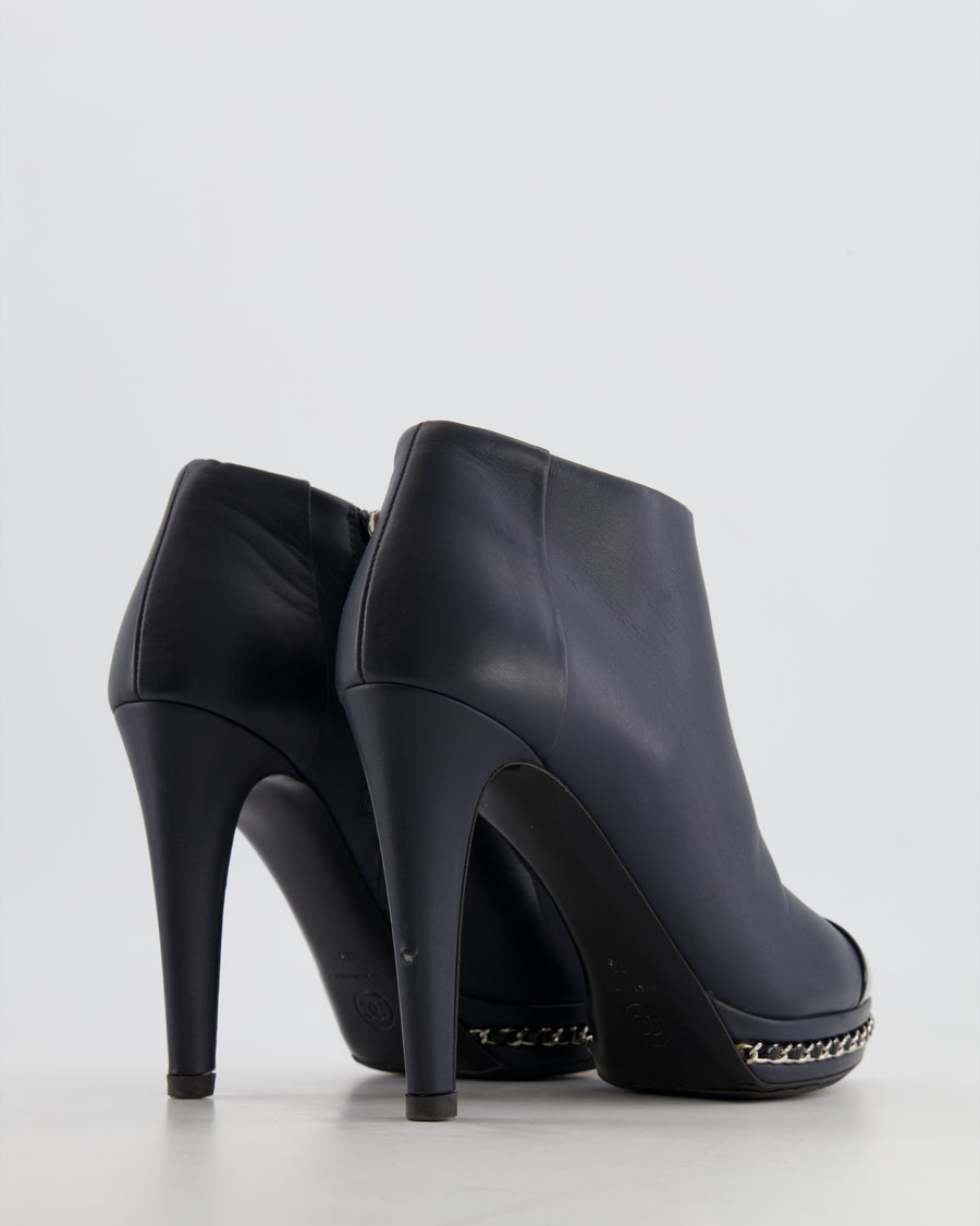 Chanel Navy and Black Ankle Heeled Boots with CC Logo Detail Size 39