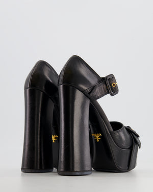 Prada Black Leather Platform Heels with Buckle Details Size 39