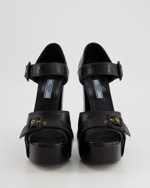 Prada Black Leather Platform Heels with Buckle Details Size 39