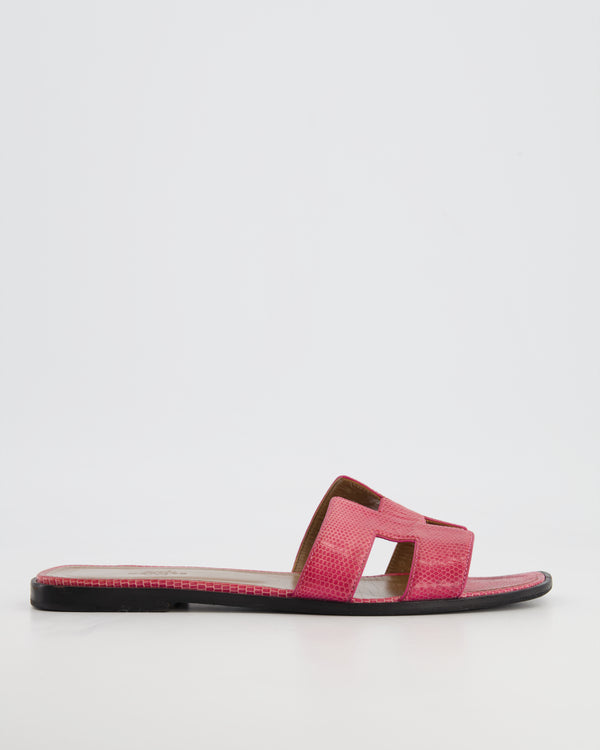 Hermès Oran Sandals in Rose Shiny Lizard Leather Size 40 RRP £1,750
