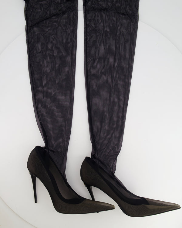 Dolce & Gabbana Kim Black Tulle Thigh-High Pumps with Logo Detail Size EU 41 RRP £1,100