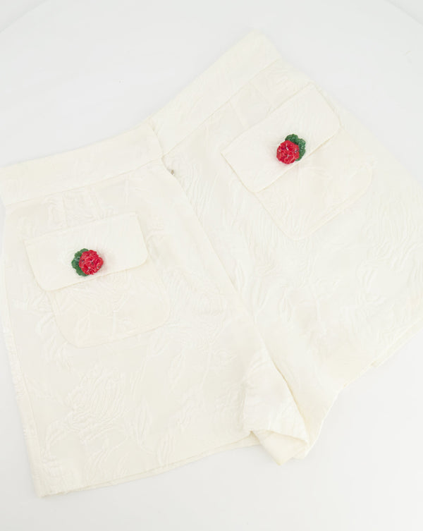 Dolce & Gabbana White Embroidered Shorts with Flower Details Size IT 36 (UK 4)