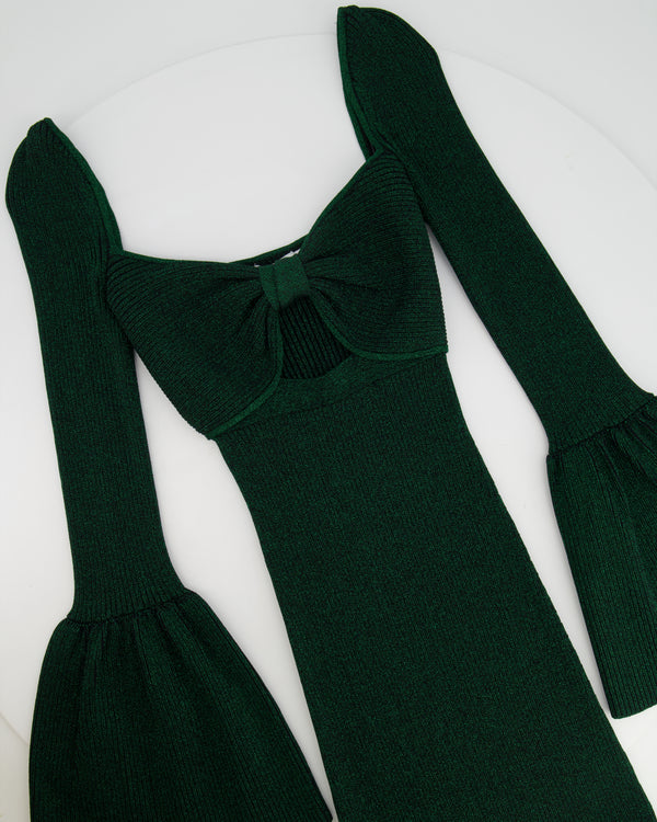 Self-Portrait Green Metallic Bow-Detailed Midi Dress Size S (UK 8) RRP £700