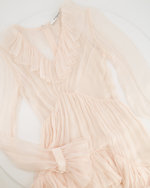 Givenchy Blush Pink Ruffle Long-Sleeve Mini Dress Size FR 34 (UK 6)