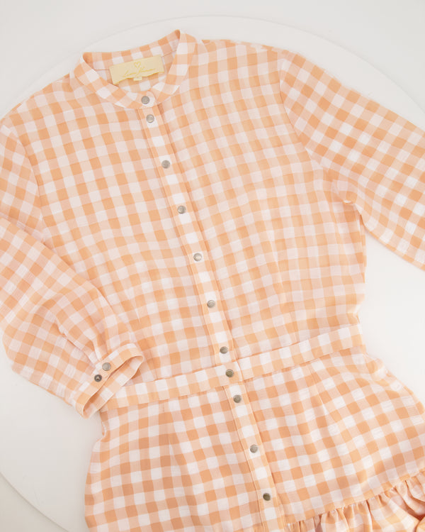 Like Yana Pastel Orange Vichy Long-Sleeve Mini Layered Dress Size S (UK 8)