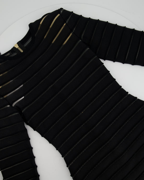 Balmain Black Long-Sleeve Mesh Dress with See-Through Detail FR 38 (UK 10)