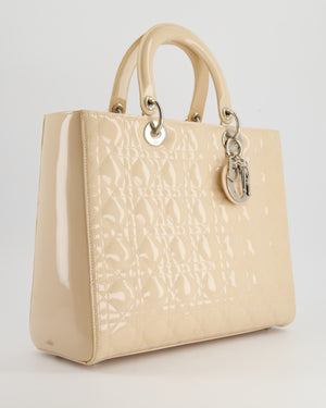 *FIRE PRICE* Christian Dior Large Lady Dior Handbag In Beige Patent Leather with Silver Hardware RRP £5600