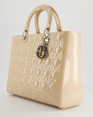 *FIRE PRICE* Christian Dior Large Lady Dior Handbag In Beige Patent Leather with Silver Hardware RRP £5600