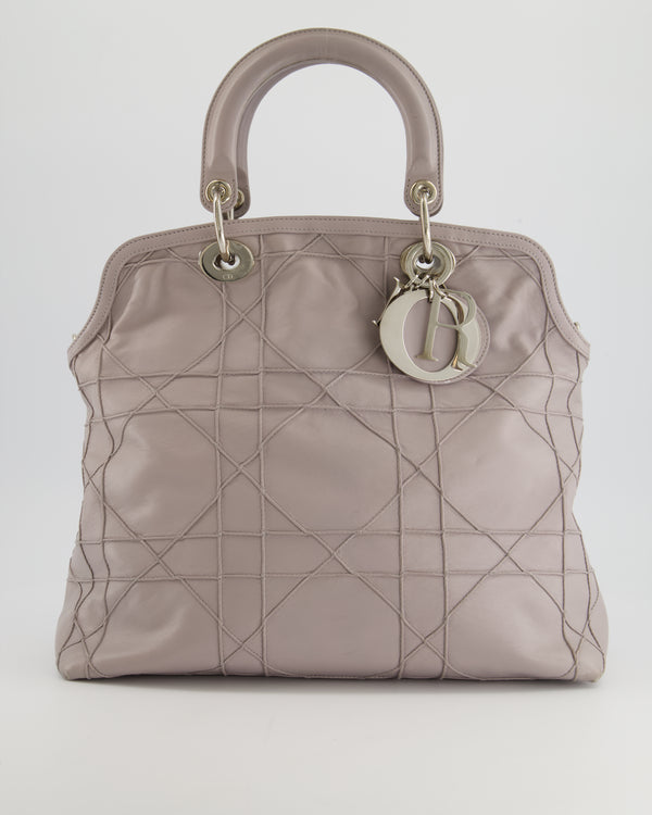 Christian Dior Dove Grey Cannage Quilted Granville Tote With Silver Hardware