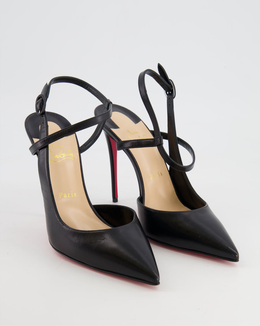 Christian Louboutin Black Leather Pumps with Ankle Strap Detailing Size 41