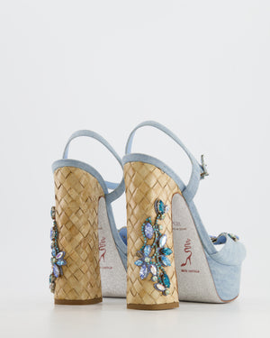 Rene Caovilla Blue Denim Sandal Heels with Crystal Embellishments Size EU 38.5