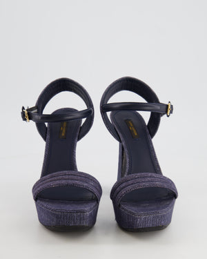 Louis Vuitton Blue Denim Sandal Heels with LV Gold Ankle-Strap Detail Size EU 38.5