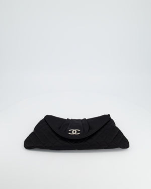 *FIRE PRICE* Chanel Black Large Satin Quilted Half Moon Pouch Bag with Silver Hardware