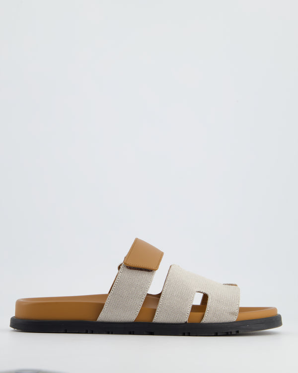 *FIRE PRICE* Hermès Chypre Sandals In Ecru Beige Canvas and Biscuit Leather Size EU 41