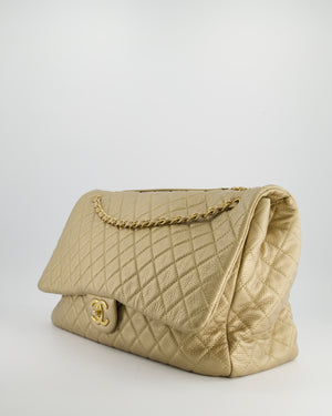 *HOT* Chanel Metallic Bronze XXL Travel Single Flap Bag in Aged Calfskin with Antique Gold Hardware