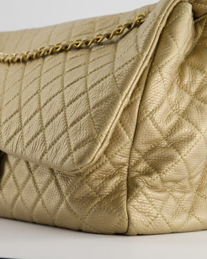 *HOT* Chanel Metallic Bronze XXL Travel Single Flap Bag in Aged Calfskin with Antique Gold Hardware