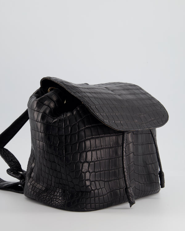 Galerie Des Serges Black Crocodile Leather Backpack with Silver Hardware