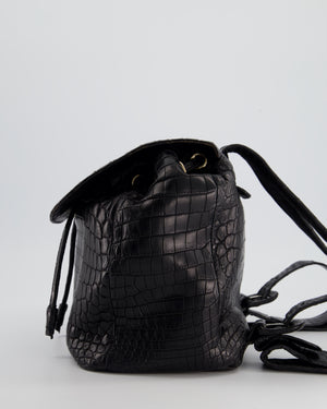 Galerie Des Serges Black Crocodile Leather Backpack with Silver Hardware