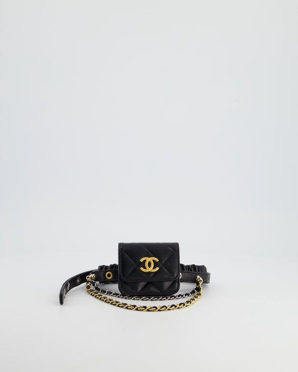Chanel Garter Thigh Micro Mini Bag with Chain & Strap Detail in Lambskin Leather with Gold and Silver Hardware
