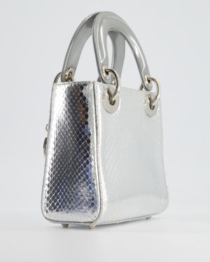 Christian Dior Silver Mini Lady Dior Bag In Python with Silver Hardware